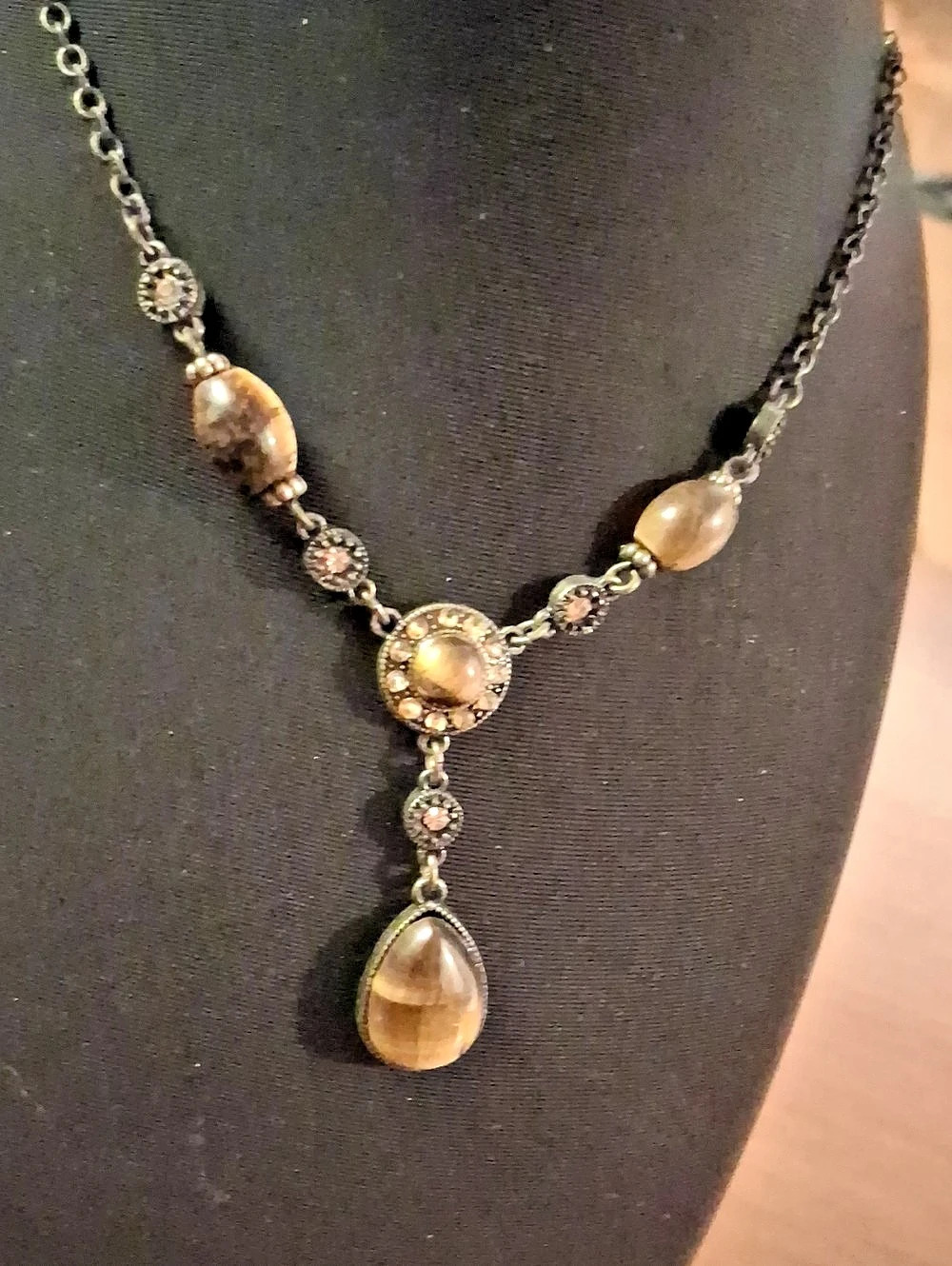 Vintage Avon Bronze Toned Tiger Eyes Necklace Drop Vintage Avon 18"